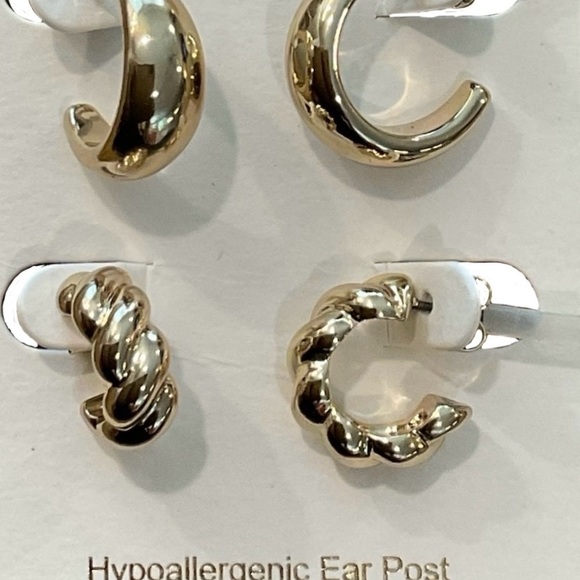 NWT J.CREW GOLD HUGGIE EARRINGS SET OF 3 - Picture 4 of 4